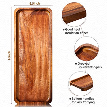 Roowest 5 Pack Solid Acacia Wood Serving Trays for Laser Engraving Rectangular Wooden Board for Food Appetizer Serving Tray Plates for Vegetables Fruit Cheese Housewarming Gifts(16 x 6.5 Inch) - size: 16 x 6.5 Inch