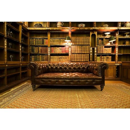 Library Backdrop Vintage Luxury Old School Library Bookshelf Collection Photography Background Business Room with Leather Sofa Book Shelf Wallpaper Decorations for Adult Photos Prop 5x3ft - color: Light Brown, size: 5x3ft