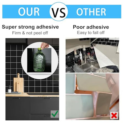 Peel and Stick Tiles for Kitchen Backsplash, New Upgrade Design 9" x9" SPC Square Marble Tiles, Glossy Black Premium Mosaic Tiles(5-Sheet) - color: Black, size: 5-sheet