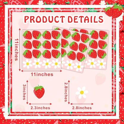 48pcs Strawberry Stickers for Balloon Arch Strawberries Theme Party Signs for Backdrop Kitchen Fruit Wall Stickers Daisy Flowers Berry First Crafts Decals for Baby Shower Girls Birthday Party Supplies - color: Red & White