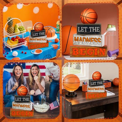 Yuntau 4 Pcs Basketball Table Decorations 2026 Sport Tiered Tray Decor Ball Wooden Sign Blocks Basketball Room Decor Farmhouse Centerpieces for Home Shelf Locker Bedroom Senior Night Party Gifts - style: Basketball
