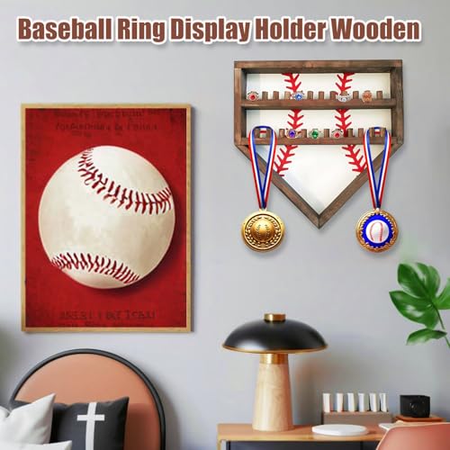 Baseball Championship Ring Holder Display Case, Softball Ring Holder Wooden, 24 Ring Posts, Sports Trophy Medal Wall Mount Display Box Stand for Men Boy - color: White
