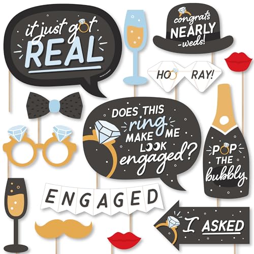 Big Dot of Happiness Engagement Photo Booth Props Kit - 20-Piece Props Set, Premium Party Photography Accessories, Celebration Decorations, DIY Assembly with Sticks and Adhesives - Black and White - color: Just Engaged - Black