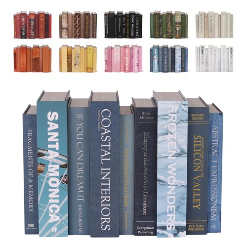 ORITZIO Blue Faux Books Set of 9 - Hidden Storage Fake Books Ideal for Coffee Table, Home Staging, Interior Design & Fashion Books, Old Money Aesthetic, Library Decor, Beach House Accessories - color: Blue