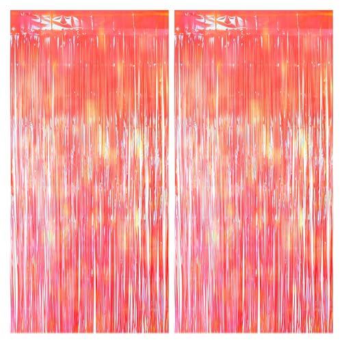 2 Pack Orange Party Streamers Backdrop Curtains, 3.3x8.2ft Holographic Tinsel Foil Curtain Photo Booth Props for Birthday, Wedding, Holiday Celebration, Bachelorette, Theme Decorations - color: Orange, size: 2 Pack