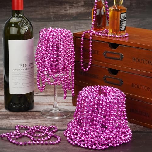 YAXINRUI 24 PCS Hot Pink Bead Necklaces, Pink Mardi Gras Beads, Cancer Awareness Beads Necklaces, Valentine Necklace, 33 Inch Round Party for Mardi Gras Christmas Cancer Awareness Month Events - color: Hot Pink, size: 24 Pcs