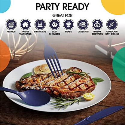 Party Solids Navy Plastic Forks 200 Pieces Navy Forks Disposable Utensils Heavy Duty Plastic Cutlery Set Disposable Cutlery Sets Flatware Sets Silverware Set Party Supplies & Party Tableware - color: Navy