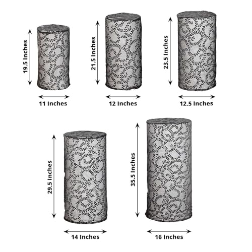Efavormart Set of 5 Black Sequin Mesh Cylinder Display Box Stand Covers with Leaf Vine Embroidery, Sparkly Sheer Tulle Pedestal Pillar Prop Covers - color: Black, size: Sequin Mesh Cylinder Covers - Leaf Pattern
