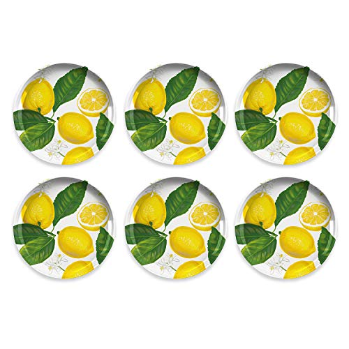 Abode Homewares Lemon Fresh 8.5'' Durable Melamine Salad Plates, Shatter-Resistant and Dishwasher-Safe Indoor/Outdoor Dinnerware for Salads, Appetizers, Desserts, or Side Dishes - Yellow - Set of 6 - size: Salad Plate