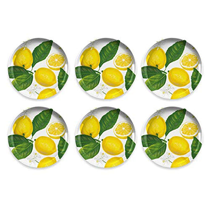 Abode Homewares Lemon Fresh 8.5'' Durable Melamine Salad Plates, Shatter-Resistant and Dishwasher-Safe Indoor/Outdoor Dinnerware for Salads, Appetizers, Desserts, or Side Dishes - Yellow - Set of 6 - size: Salad Plate
