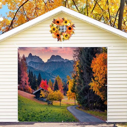 Fall Garage Door Cover Banner Decorations Backdrop 10x8ft Thanksgiving Autumn Country Forest Maple Leaves Nature Landscape Garage Door Banner Party Photoshoot Studio Prop Photography Background - size: 8x10ft