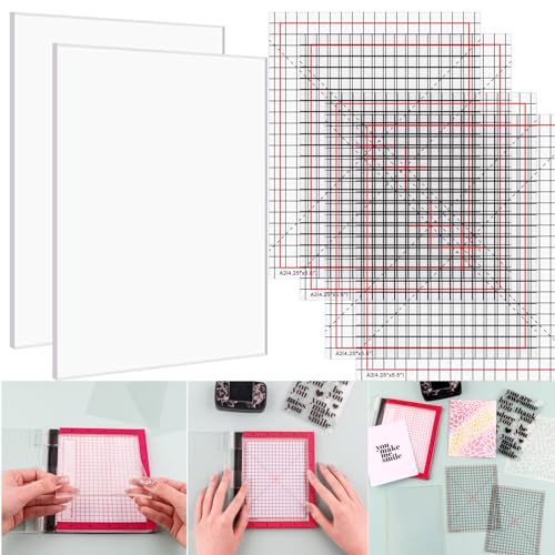 2PCS 4.75x6 Photopolymer Grip Mat with 4PCS Printed Guides for Stamping,Multi-Use Non-Slip Sticky Mats Fit in Stamp Positioning Tool for Card Making Hold Your Cardstock in Place When Stamping,Stencil - color: 4.75"x6" 2xgrip Mat+4aligment