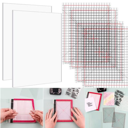 2PCS 4.75x6 Photopolymer Grip Mat with 4PCS Printed Guides for Stamping,Multi-Use Non-Slip Sticky Mats Fit in Stamp Positioning Tool for Card Making Hold Your Cardstock in Place When Stamping,Stencil - color: 4.75"x6" 2xgrip Mat+4aligment