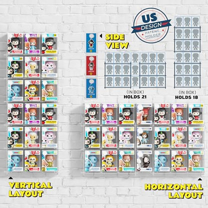 WINKINE Floating Display Shelves Compatible with 21 Funko Pop in Box, Acrylic Shelves for Wall, Clear Figures Display Case for Boxed Characters, Stackable Collectibles Figure Stand, 2 Pack (Clear)