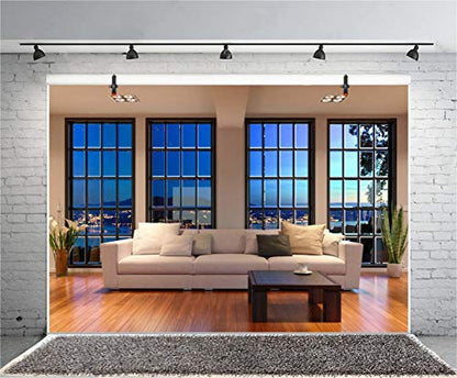 AOFOTO 8x6ft Business Office French Sash Window Backdrop Living Room Sofa Photography Background Interior Casement Work at Home Nightscape Modern Flat Furniture Apartment Decor Residence Villa Props - size: 8x6ft