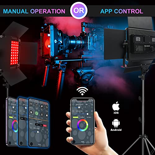2Pcs 50W Professional Photography Lighting Kit with Stand, Support APP Control, 1500 Lux/1m, 360°Full Color, 2500K-8500K Dimmable, 49 Scene Modes, CRI 96+ TLCI>97 CQS 96+ for Studio/Streaming
