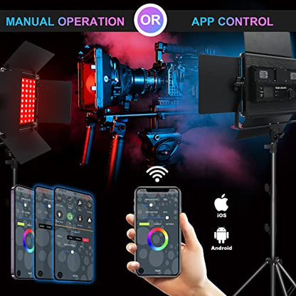 2Pcs 50W Professional Photography Lighting Kit with Stand, Support APP Control, 1500 Lux/1m, 360°Full Color, 2500K-8500K Dimmable, 49 Scene Modes, CRI 96+ TLCI>97 CQS 96+ for Studio/Streaming
