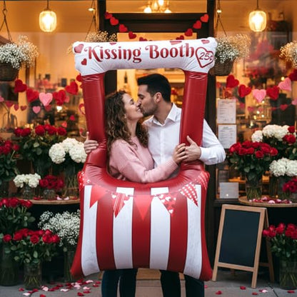 Colingmill 55 Inch Valentines Day Kissing Booth Photo Frame Inflatable Balloon Decorations Valentines Inflatables Outdoor Decorations Photo Backdrop Booth Selfie Frame Background for Party Supplies - style: Kissing Booth