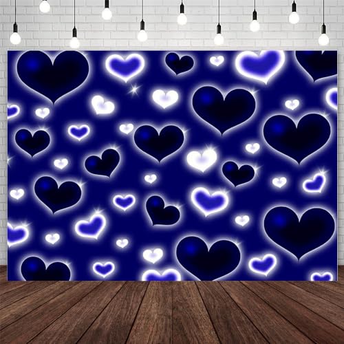 AIBIIN 8x6ft Blue Black Heart Backdrop Early 2000s Sweetheart Photography Background 2000s Love Hearts Y2k Valentines Day Birthday Party Decorations Banner Photo Props - color: Blue Black, size: 8x6ft