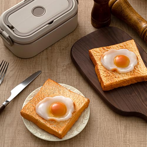 Soulchen 4 Pcs Fake Prop Food with Fake Bread and Fried Egg Realistic Artificial Simulation Toast Faux Egg Model for Home Kitchen Cabinet Shops Display Photography Sample Prank Prop