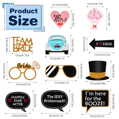 Kotbs 52pcs Wedding Photo Booth Props, Bachelorette Party Photo Booth Prop Kit for Bridal Shower, Engagement and Valentines Party, Photobooth Props Wedding Party Supplies
