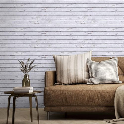 COMSTICKC 3D Faux Wood Wall Sticker, Peel and Stick Wall Covering,12 pcs of 22.8" x 11.8", DIY Lightweight PVC White Wood Self Adhesive Decorative Tiles Wallpaper,Paintable,Covers 22.48 sq.ft - color: White Wood