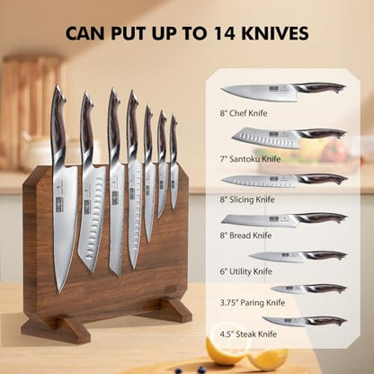 HOSHANHO Magnetic Knife Block, Thickened Acacia Wood Kitchen Knife Holder Stand with Strong Magnets, Multifunctional Double Side Knife Storage Organizer for Kitchen Counter - size: 14*10*4.7 inch