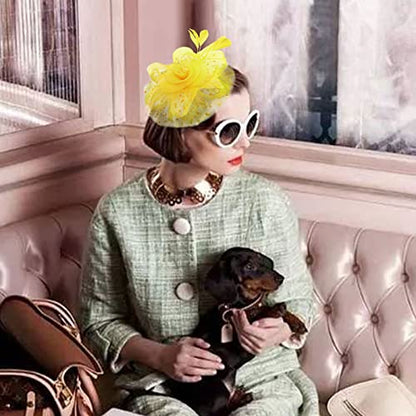 Fascinators Hats with Gloves Set for Women 20s 50s Cocktail Tea Party Wedding Costume Headwear - color: 02 Yellow