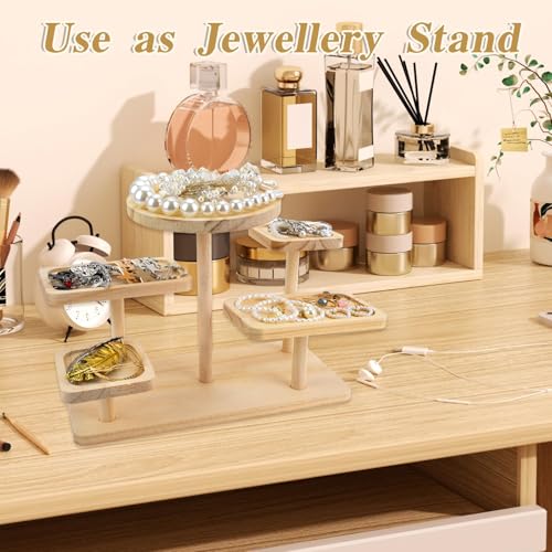 Jewelry Stand, Wooden Tiered Display Rack, Earring Storage Organizer Display Shelves Collectible, Perfume Bracelet Trays for Crafts Sales, Gifts(Brown) (wood) - color: Wood