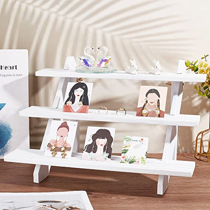 NBEADS 3-Tier Retail Earring Display Riser, White Earring Ring Holder Detachable Wood Retail Jewelry Card Display Stand with Groove for Crafts Jewelry Storage Display Collection, 15.3x12.28x10.12 - color: 3-Tier White