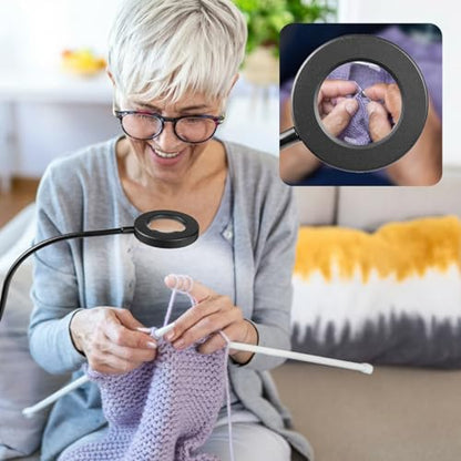 LALISU Clip on Lamp, 5X Magnifying Glass with Light LED Desk Lamp with Clamp Bright Clip Light for Bed Bedside Table, Adjustable Reading Light for Bed, Desk Lights (Black with Magnifying) - color: Black with magnifying