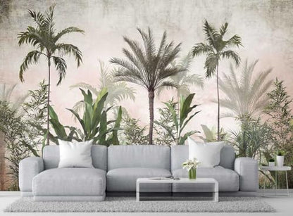 Tropical Greenery and Leaves Mural, Large Art Backdrop Wallpaper, Sofa Backdrop and TV Backdrop Wall Mural(Non-self-Adhesive) - color: 133, size: 127" x 77"