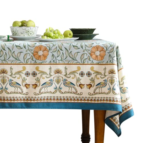 patdrea Designer French Linen Blue Tablecloth for Rectangle Table,Vintage Floral Table Cloth,Colorful Decoration Fall Cover Kitchen Dining for Thanksgiving,Tea Party,Christmas,55"x87"-Wensel - color: Wensel, size: 87" x 55" (Rectangular)