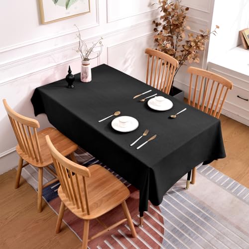 Rectangle Tablecloth 118x57 Inch Waterproof Faux Linen Table Cloth Wrinkle and Stain Resistant Washable Table Cover for Easter Dining Kitchen Party Farmhouse Outdoor Indoor, Black - color: Fine Yarn - Black, size: 118" x 57" (Rectangular)