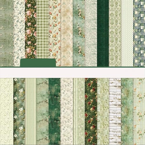 Vintage Green Scrapbooking Paper Pad - 6 Inch 24 Sheets Flowers Aesthetic Patterns for Photos Album Journals Decorative Collage Card Making Wedding DIY Crafts Gifts Wrapping Material - color: Retro Green Flower