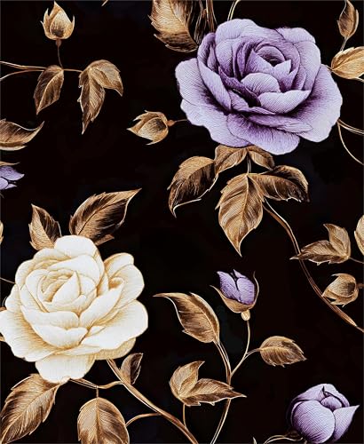Laatse Golden Floral Wallpaper Peel and Stick Vintage Purple Gold Rose Contact Paper Self Adhesive Removable Retro Dark Flower Wall Mural for Bedroom Walls Shelves Cabinet Table Decor 17.5" x 118" - color: Purple Gold, size: 17.5" x 118"