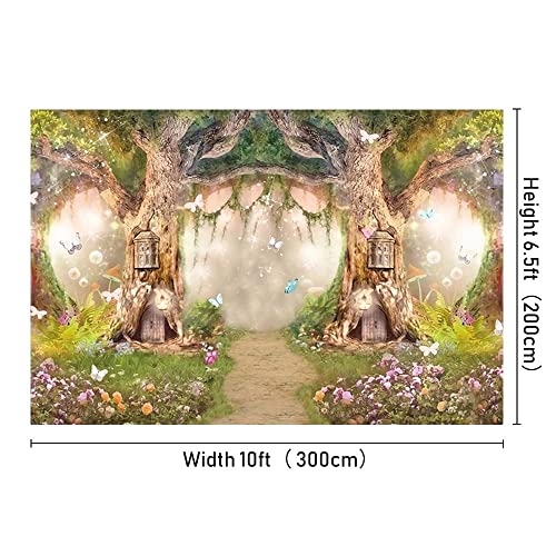 Leowefowa 10x6.5ft Enchanted Forest Birthday Backdrop Fairy Tale Forest Enchanted Garden Photography Background for Kids Birthday Baby Shower Party Photoshoot Newborn Children Cake Smash Studio Props - size: 10x6.5ft