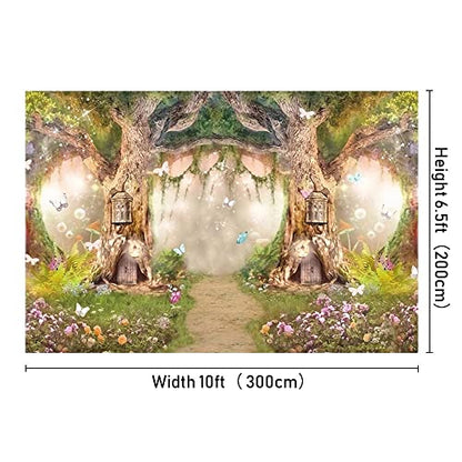 Leowefowa 10x6.5ft Enchanted Forest Birthday Backdrop Fairy Tale Forest Enchanted Garden Photography Background for Kids Birthday Baby Shower Party Photoshoot Newborn Children Cake Smash Studio Props - size: 10x6.5ft