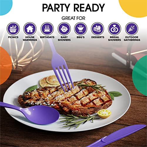 Party Solids Purple Plastic Forks 200 Pieces Purple Forks Disposable Utensils Heavy Duty Plastic Cutlery Set Disposable Cutlery Sets Flatware Sets Silverware Set Party Supplies & Party Tableware - color: Purple