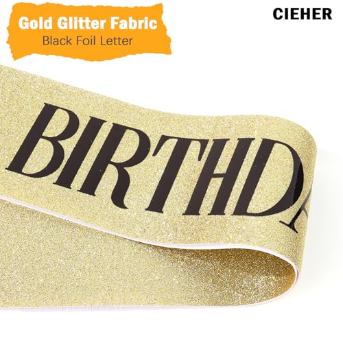 CIEHER Gold Birthday Sash - 'It's My Birthday' Sash for Women & Girls - Glitter Fabric - Perfect for Parties & Photos - color: Gold