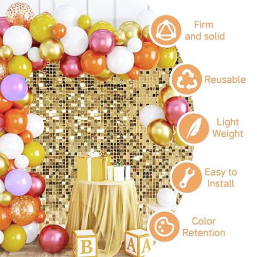Light Gold Shimmer Wall Backdrop,Shiny Sequins,36Pcs Sequins Backdrop Panels,Glitter Bling Photo Background for Birthday Party Wedding Engagement Anniversary Graduation (Each 1FT², Total 36FT²) - color: Light Gold, size: 6 FT x 6 FT
