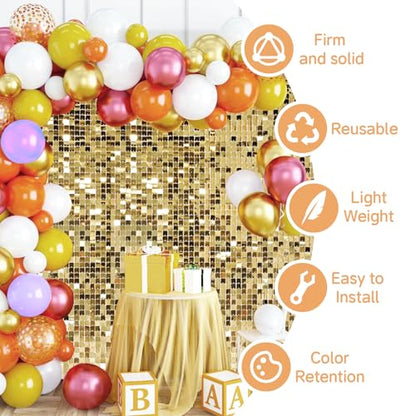 Light Gold Shimmer Wall Backdrop,Shiny Sequins,48Pcs Sequins Backdrop Panels,Glitter Bling Photo Background for Birthday Party Wedding Engagement Anniversary Graduation (Each 1FT², Total 48FT²) - color: Light Gold, size: 6 FT x 8 FT
