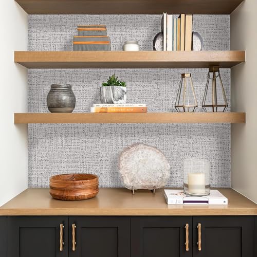 Grey Grasscloth Peel and Stick Wallpaper 17.7inchx118.1inch Textured Wallpaper Peel and Stick Grasscloth Wall Paper Grey Contact Paper for Cabinets Self Adhesive Removable Faux Linen Vinyl - color: Grey-1, size: 17.7" x 118.1"