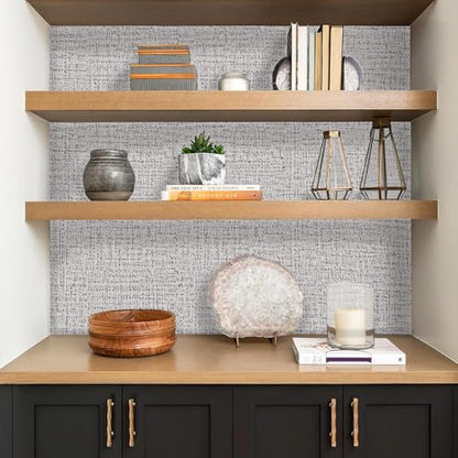 Grey Grasscloth Peel and Stick Wallpaper 17.7inchx118.1inch Textured Wallpaper Peel and Stick Grasscloth Wall Paper Grey Contact Paper for Cabinets Self Adhesive Removable Faux Linen Vinyl - color: Grey-1, size: 17.7" x 118.1"