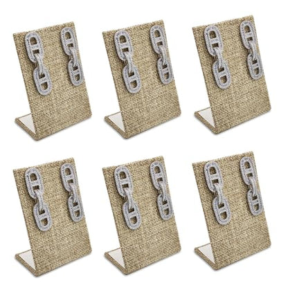 MOOCA 6 Pcs Natural Linen Earring Display Stand Necklace, Pendant Jewelry Organizer Display Holder for Earring, Pendant, Necklace Stand for Showcase, Linen, 2 1/4 W x 1 1/2 D x 3 1/2 H in - color: Natural Linen