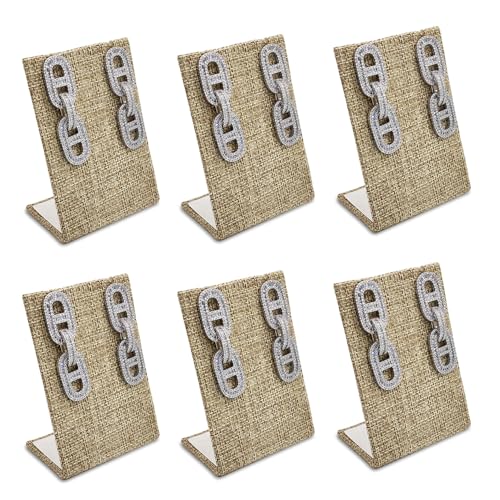 MOOCA 6 Pcs Natural Linen Earring Display Stand Necklace, Pendant Jewelry Organizer Display Holder for Earring, Pendant, Necklace Stand for Showcase, Linen, 2 1/4 W x 1 1/2 D x 3 1/2 H in - color: Natural Linen