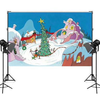 5.9X 3.6ft Welcome to Whoville Backdrop Snow Winter Whoville Christmas Banner Christmas Village Party Photography Background Xmas Birthday Baby Shower Party Supplies Decoration - size: 5.9x 3.6ft
