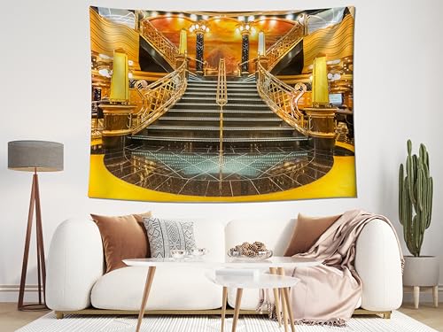 MAEQLQLM 6x4ft Luxury Cruise Ship Grand Staircase Backdrop Glamorous Interior Lobby Background for Cruise Travel Theme Party Luxury Event Decor Wallpaper Photoshoot Props - size: 6x4FT