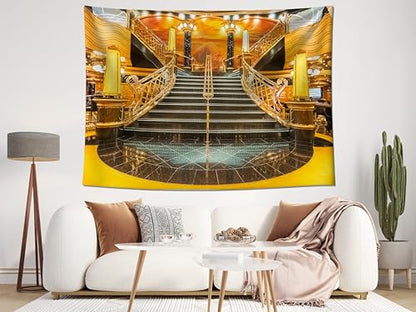 MAEQLQLM 17x10ft Luxury Cruise Ship Grand Staircase Backdrop Glamorous Interior Lobby Background for Cruise Travel Theme Party Luxury Event Decor Wallpaper Photoshoot Props - size: 17x10FT
