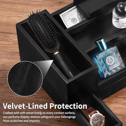 Perfume Stand Organizer for Men, 3 Tier Perfume Display Shelf with Velvet Lining Drawer and Hidden Compartment,Great Gift for Father, Men (Black - 1 Drawer) - style: 1 drawer - Black